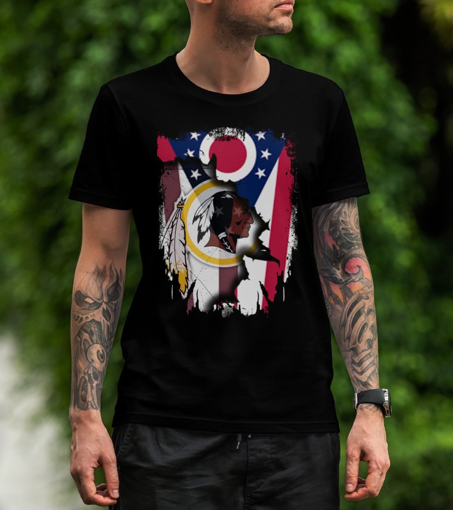 Ohio Flag With Washington Redskins Logo Fusion T-Shirt