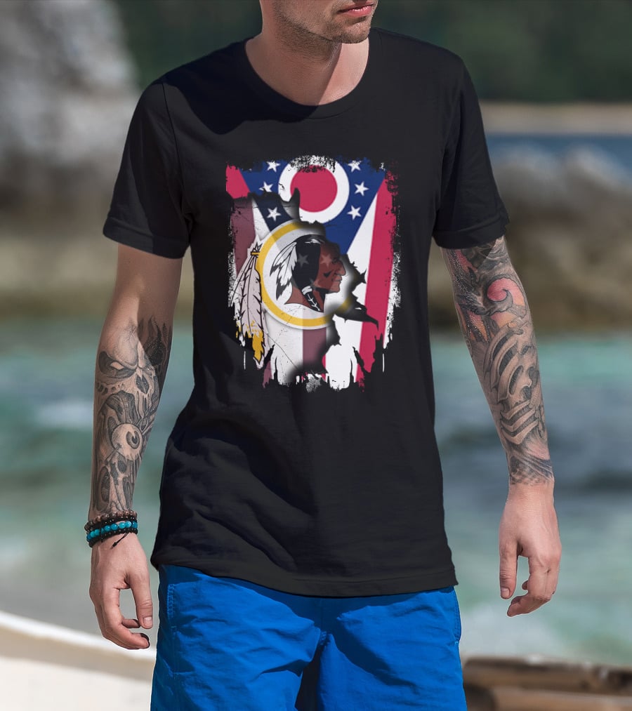 Ohio Flag With Washington Redskins Logo Fusion T-Shirt