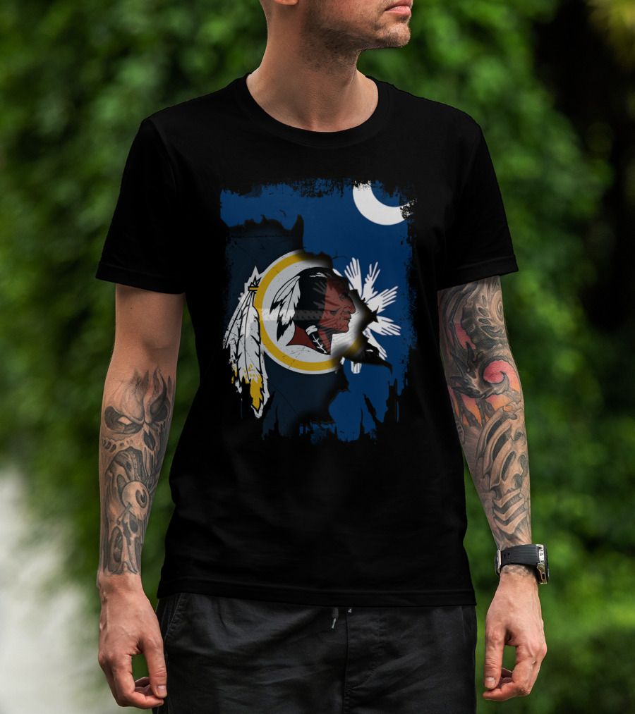 South Carolina And Redskins United With Palmetto And Crescent Moon T-Shirt