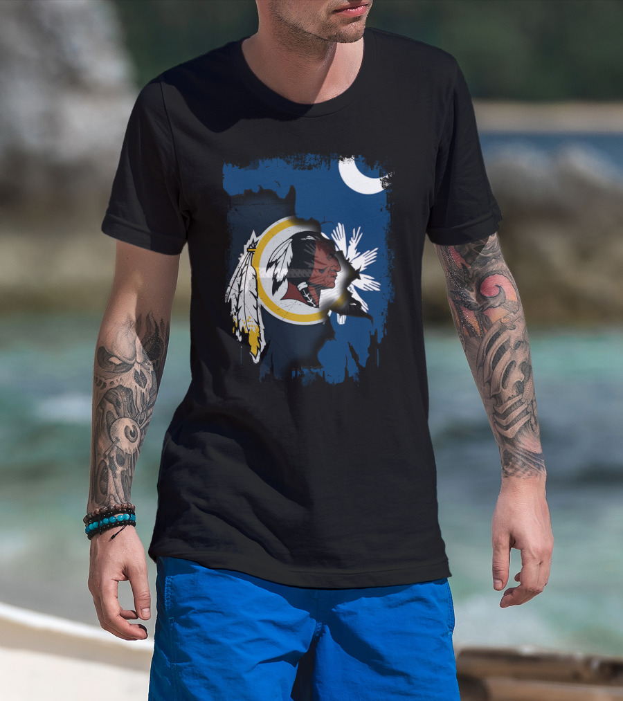 South Carolina And Redskins United With Palmetto And Crescent Moon T-Shirt
