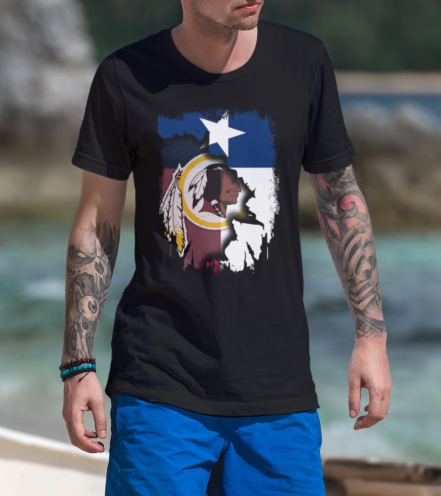 Texas Flag And Washington Redskins Logo United T-Shirt