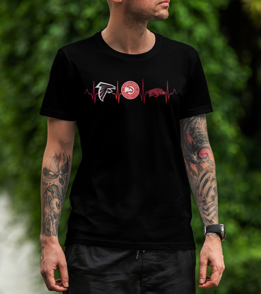 Atlanta Falcons Hawks Arkansas Razorbacks Heartbeat T-Shirt