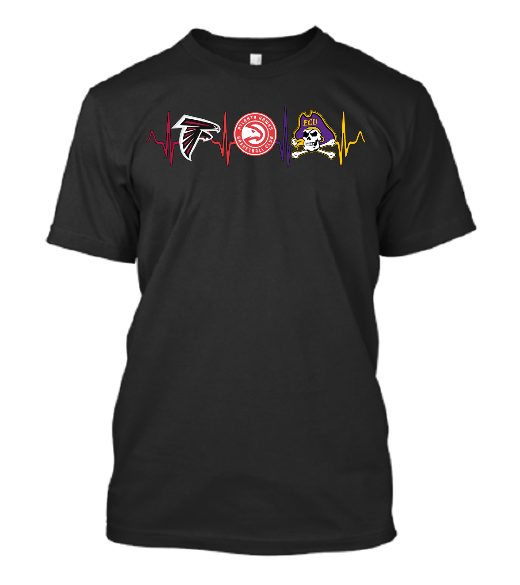 Atlanta Falcons Hawks Basketball Ecu Pirates Ekg T-Shirt
