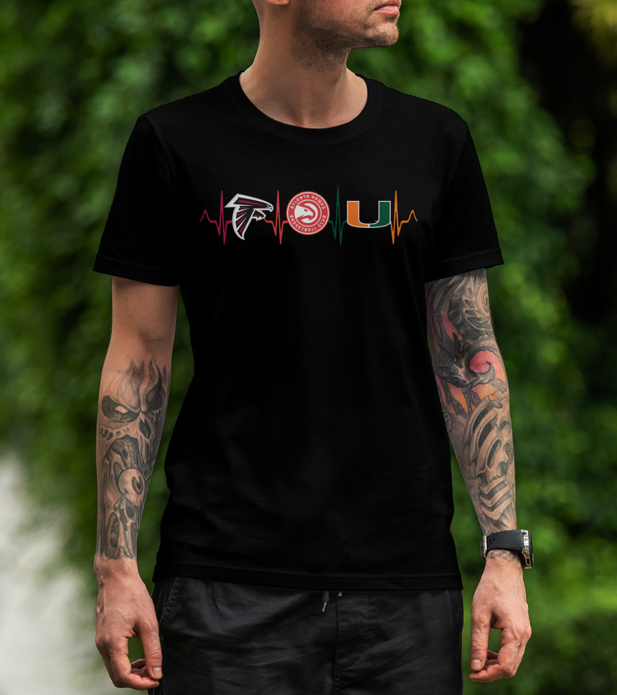 Atlanta Falcons Hawks Miami Hurricanes Heartbeat T-Shirt