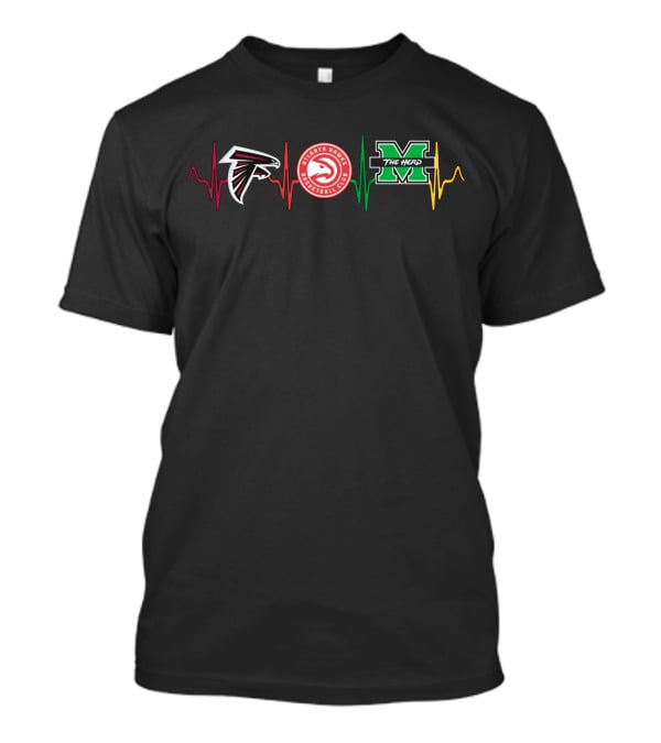 Atlanta Falcons Hawks Marshall Thundering Herd Heartbeat Football Club T-Shirt