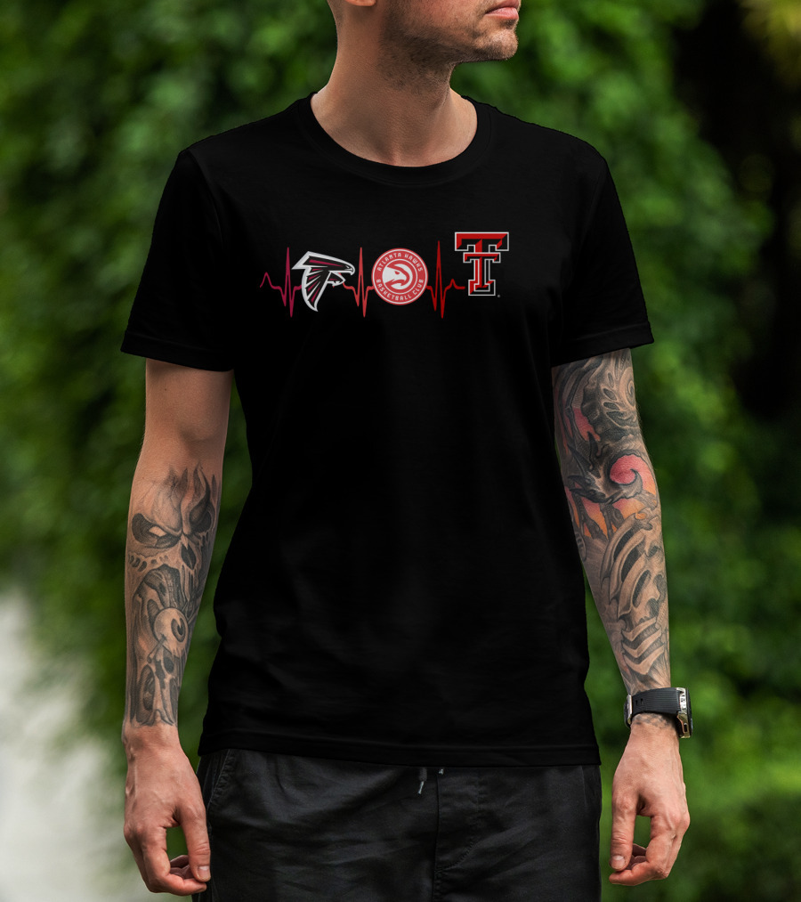 Atlanta Falcons Atlanta Hawks Texas Tech Red Raiders Heartbeat T-Shirt