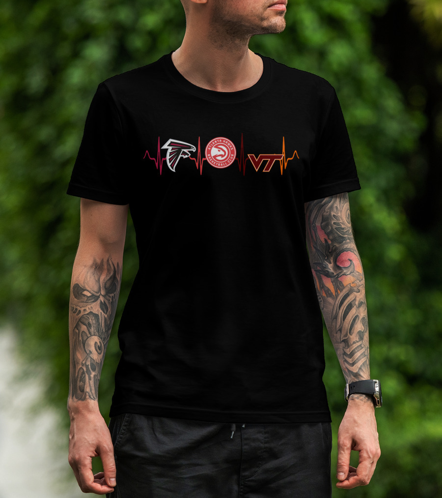 Atlanta Falcons Hawks Basketball Vt Hokies Heartbeat T-Shirt