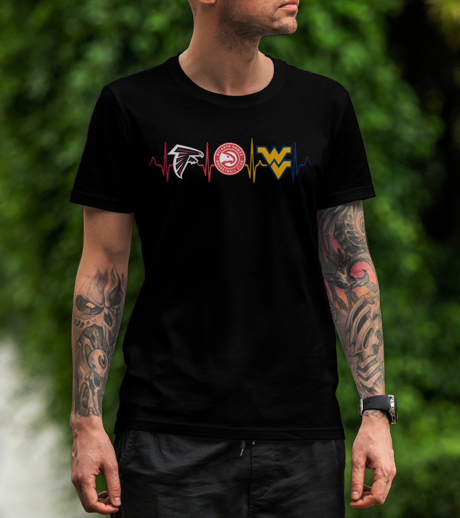 Atlanta Falcons Atlanta Hawks West Virginia Mountaineers Fan Heartbeat T-Shirt