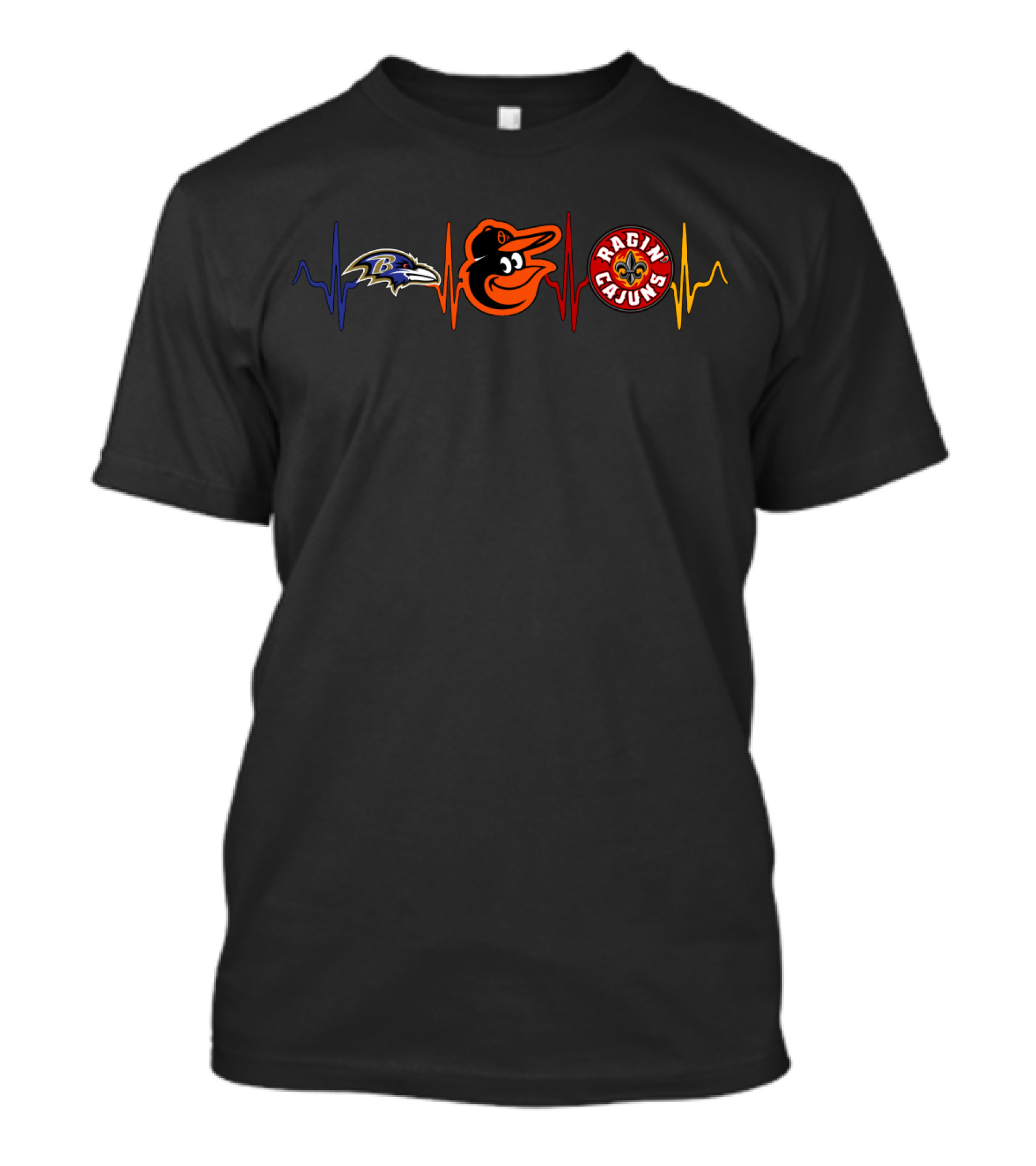 Baltimore Ravens Orioles Ragin' Cajuns Heartbeat T-Shirt