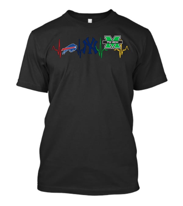 Buffalo Bills New York Yankees Marshall Thundering Herd Heartbeat Combo T-Shirt