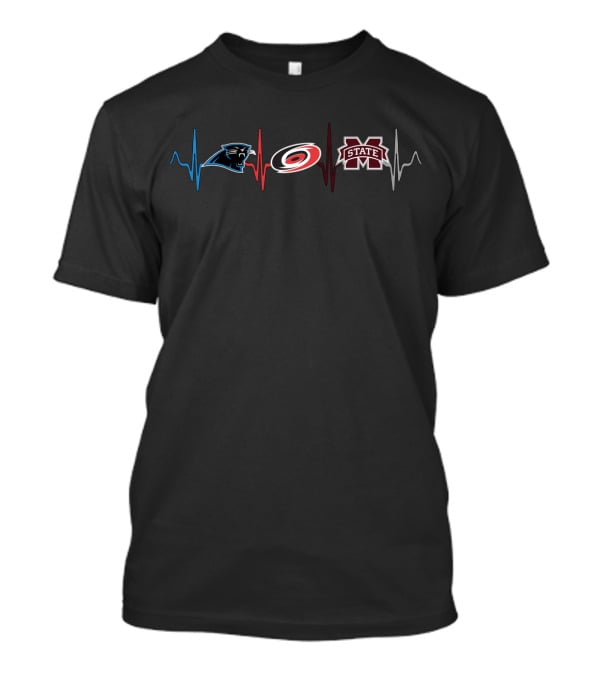 Carolina Panthers Hurricanes Mississippi State Bulldogs Heartbeat T-Shirt