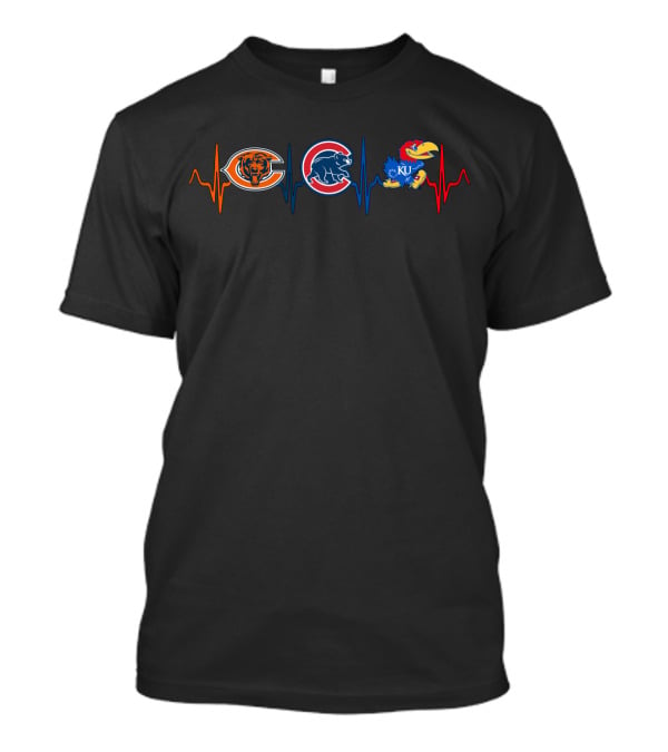 Chicago Bears Cubs Kansas Jayhawks Heartbeat T-Shirt