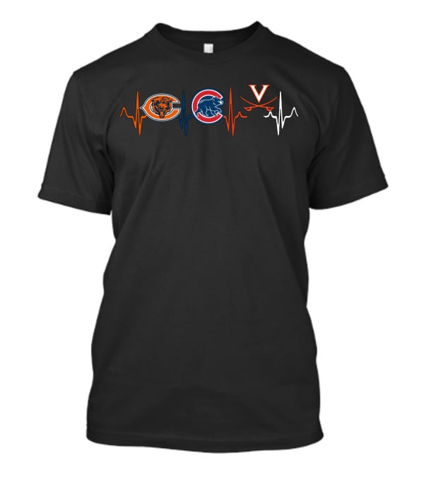 Chicago Bears Cubs Virginia Cavaliers Heartbeat T-Shirt