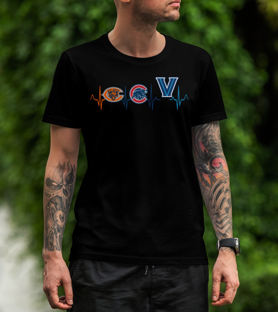 Chicago Bears Cubs Villanova Wildcats Heartbeat T-Shirt