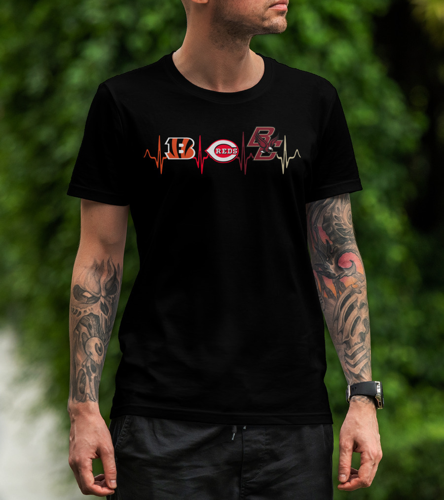 Love Bengals Reds Bc Logos With Heartbeat T-Shirt