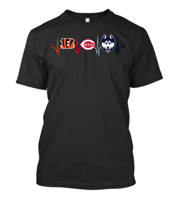Love Bengals Reds Huskies Heartbeat T-Shirt