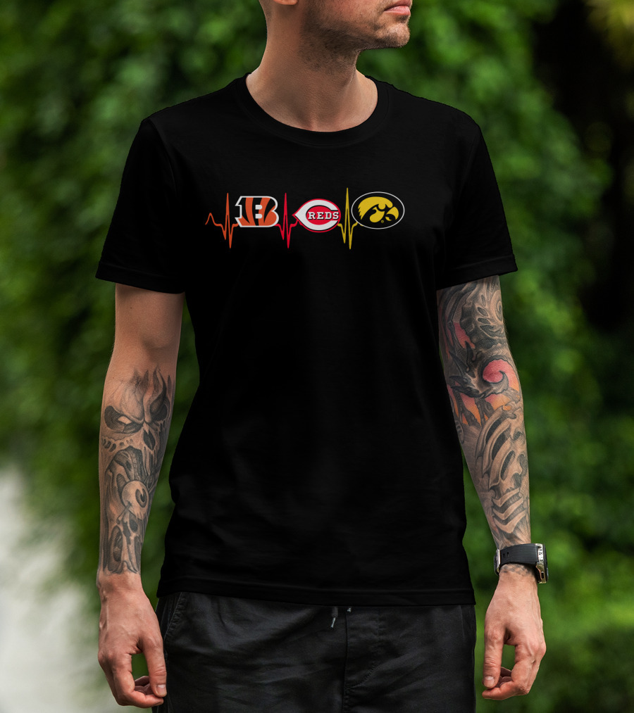 Bengals Reds Iowa Hawkeye Heartbeat T-Shirt
