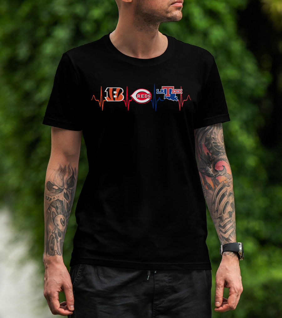 Bengals Reds La Tech Heartbeat Logo Combination T-Shirt