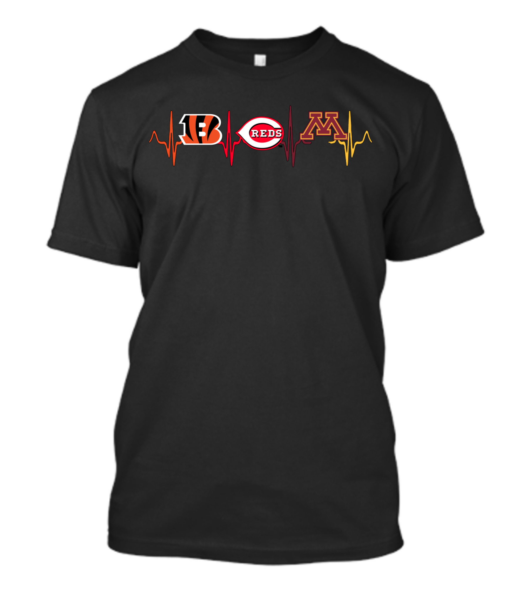 Love Bengals Reds Maroon Gold Gophers Heartbeat T-Shirt
