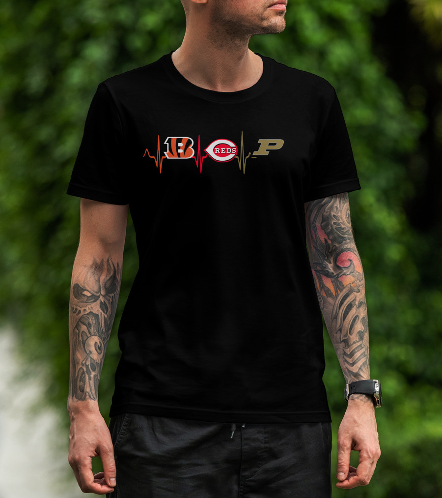 Bengals Reds Purdue Heartbeat Trio T-Shirt