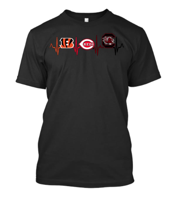 Bengals Reds South Carolina Gamecocks Heartbeat T-Shirt