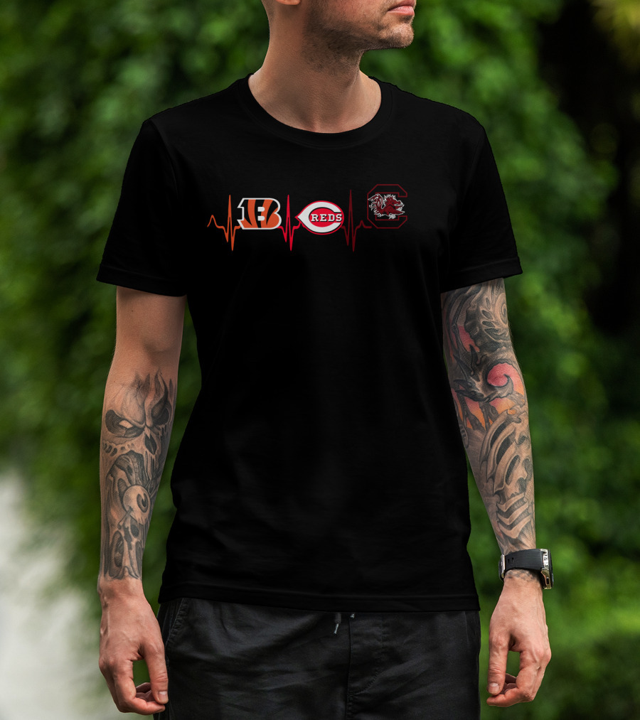 Bengals Reds South Carolina Gamecocks Heartbeat T-Shirt