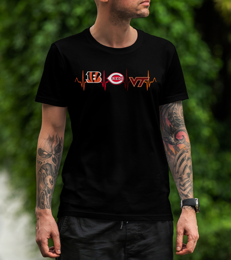 Bengals Reds Vt Love Heartbeat T-Shirt