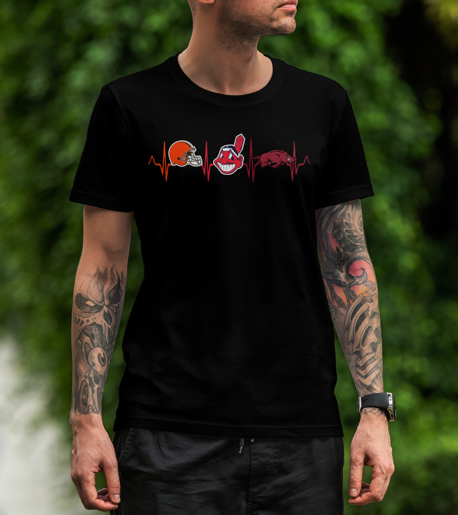 Love Browns Indians Razorbacks Heartbeat T-Shirt