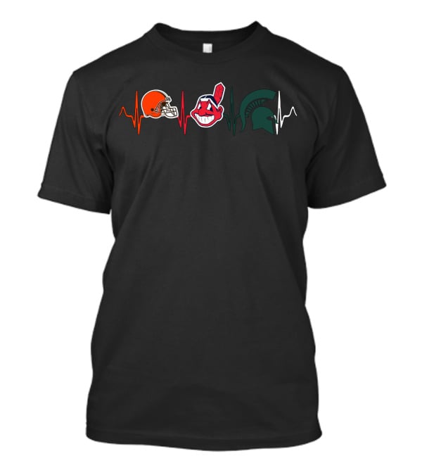 Cleveland Browns Indians Michigan State Spartans Heartbeat T-Shirt