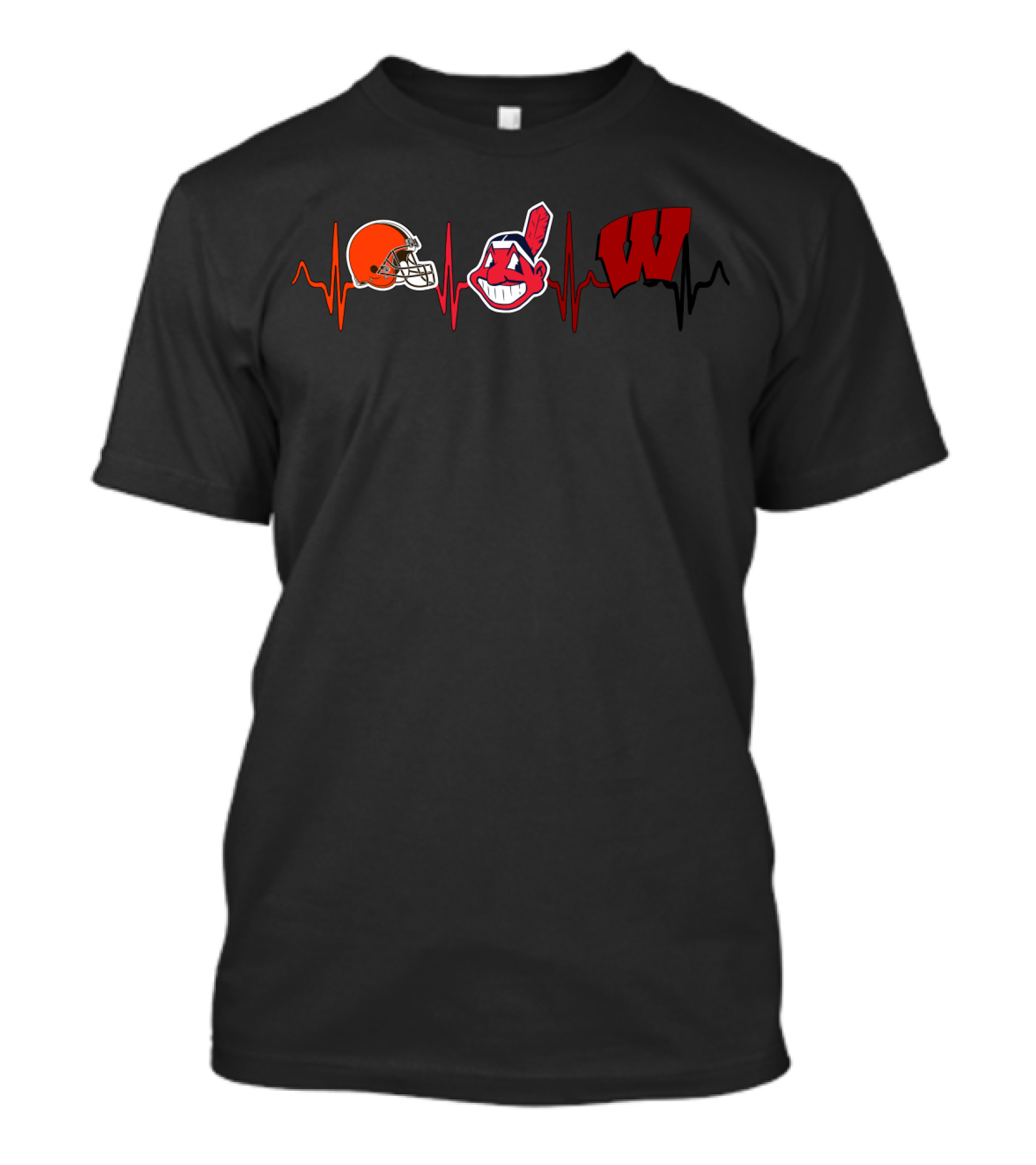 Cleveland Browns Cleveland Indians Wisconsin Badgers Ekg Line T-Shirt
