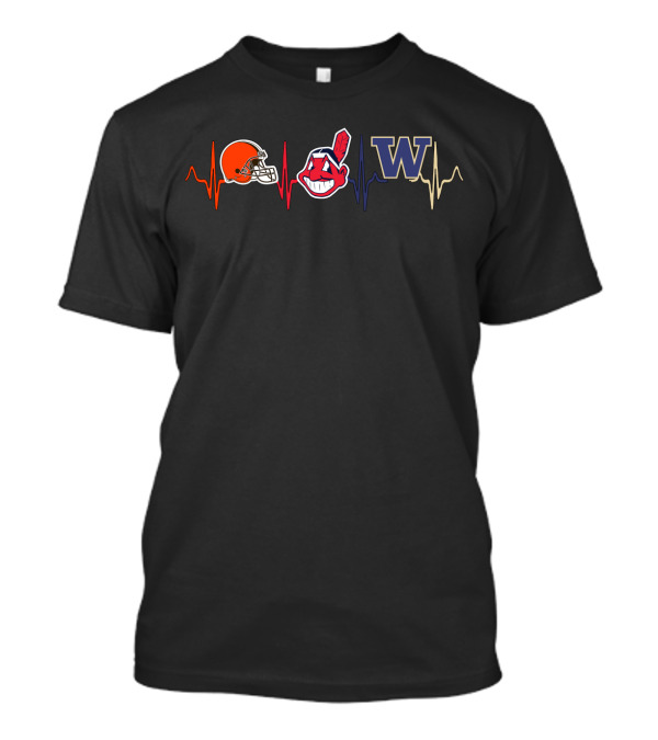 Cleveland Browns Cleveland Indians Washington Huskies Heartbeat T-Shirt