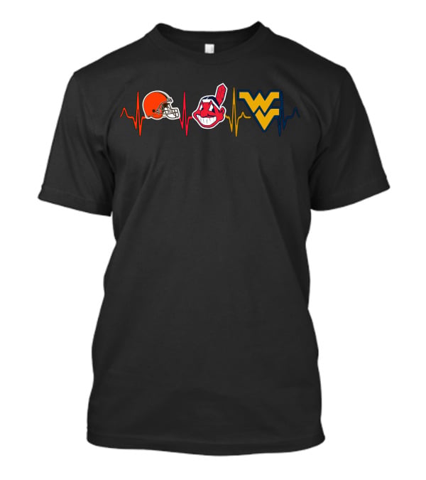 Cleveland Browns Indians West Virginia Mountaineers Heartbeat T-Shirt
