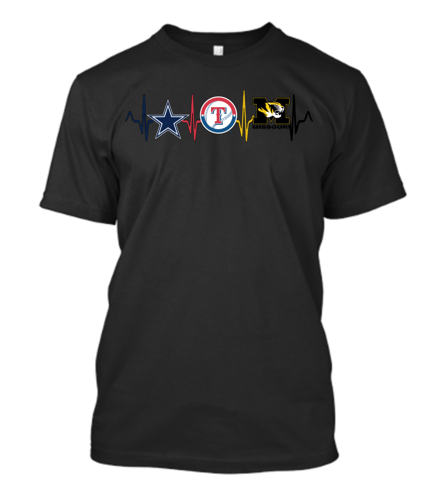 Cowboys Star Rangers Circle Mizzou Tigers Heartbeat T-Shirt