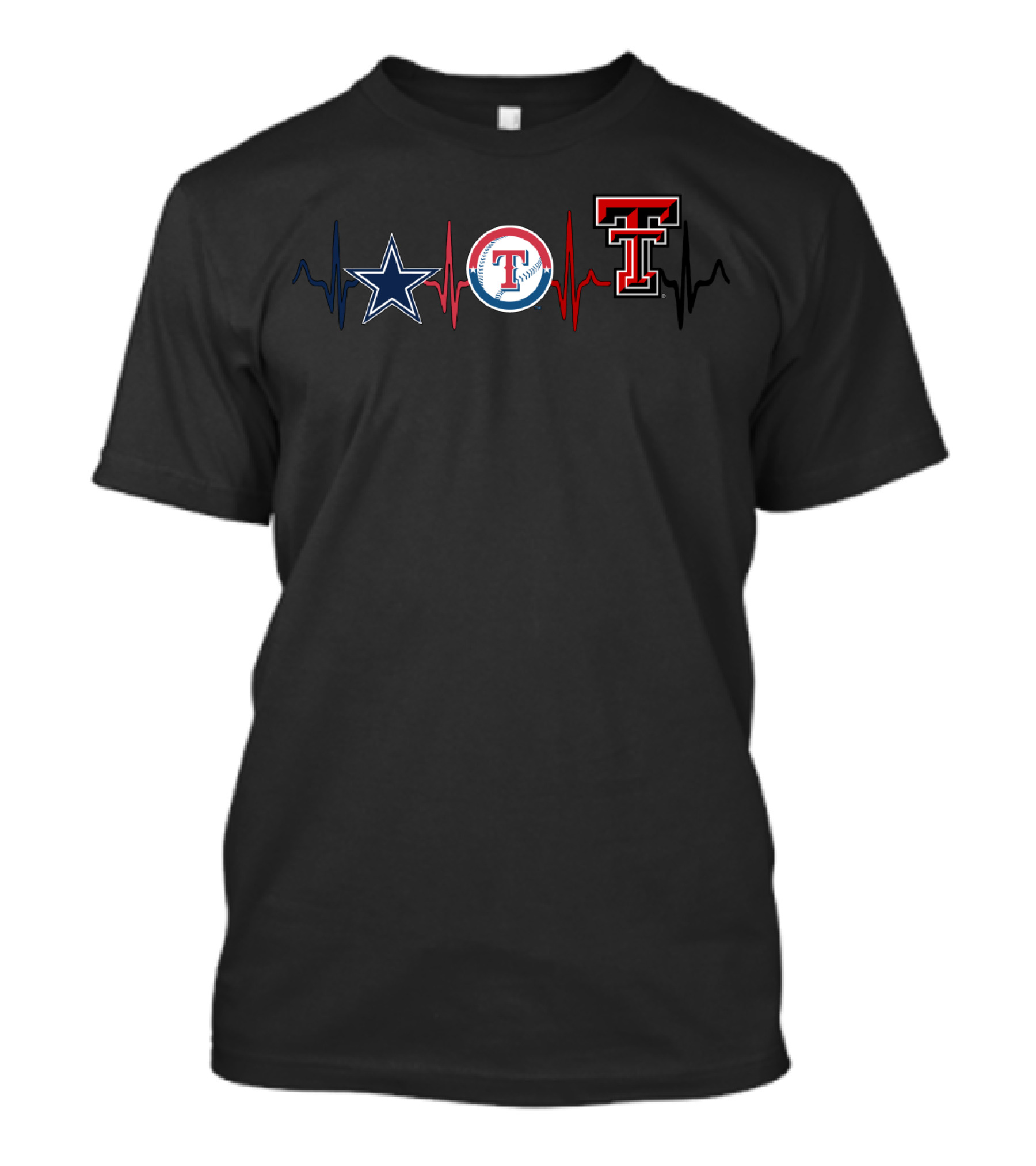 Cowboys Star Rangers Baseball With Texas Tech University Trr Heartbeat Line T-Shirt