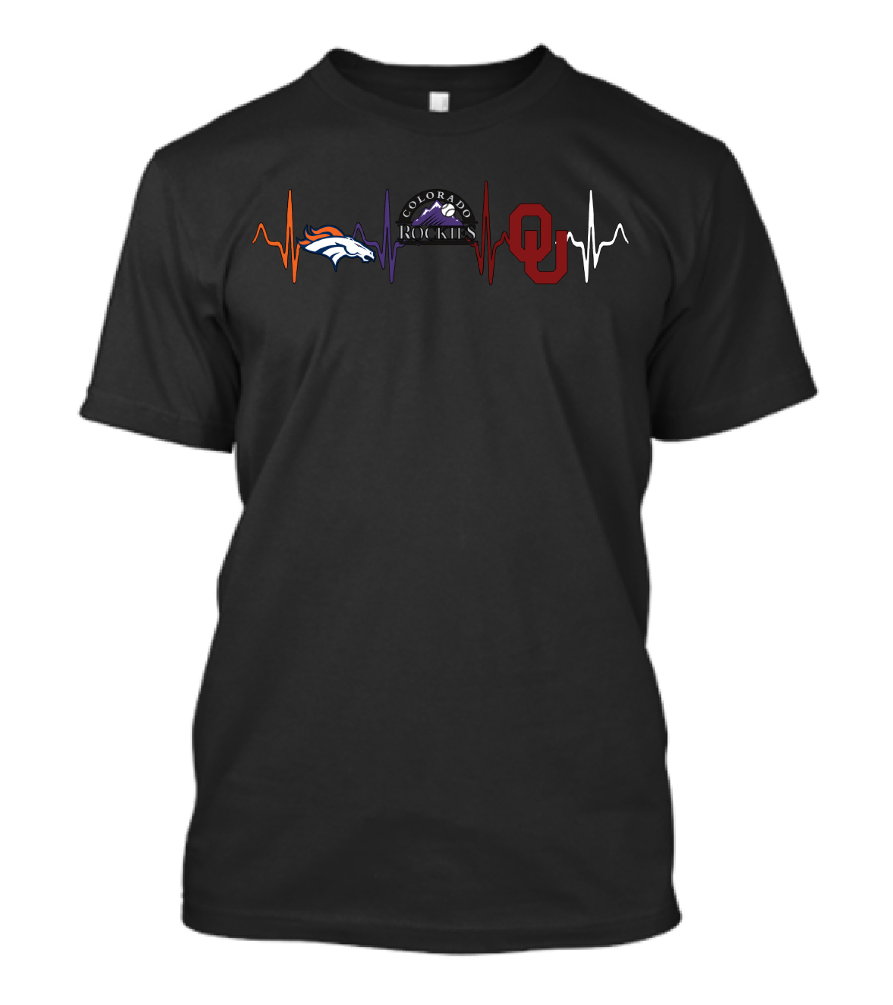 Denver Broncos Colorado Rockies Oklahoma Sooners Heartbeat T-Shirt