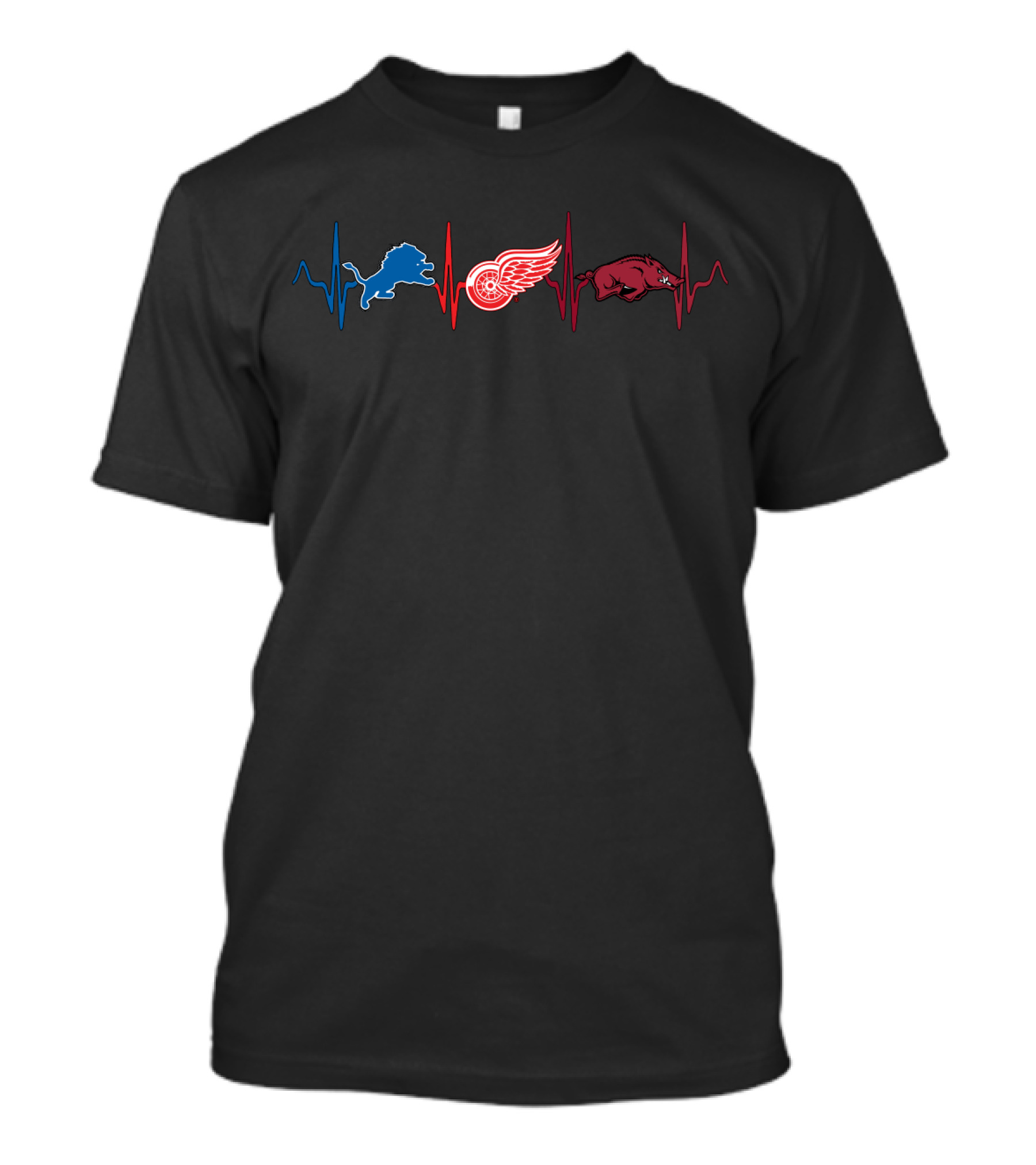 Love Lions Red Wings Razorbacks Heartbeat T-Shirt