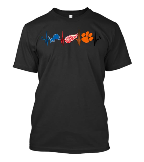 Detroit Lions Detroit Red Wings Clemson Tigers Heartbeat T-Shirt