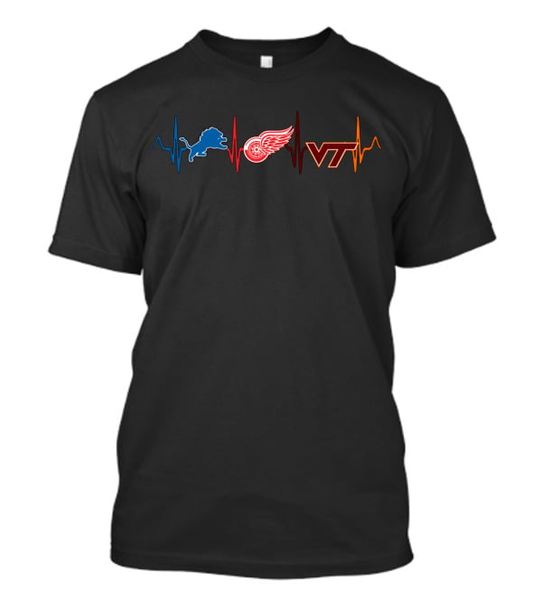 Detroit Lions Red Wings Vt Hokies Heartbeat T-Shirt