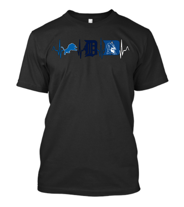 Detroit Tigers Lions Duke Blue Devils Heartbeat T-Shirt