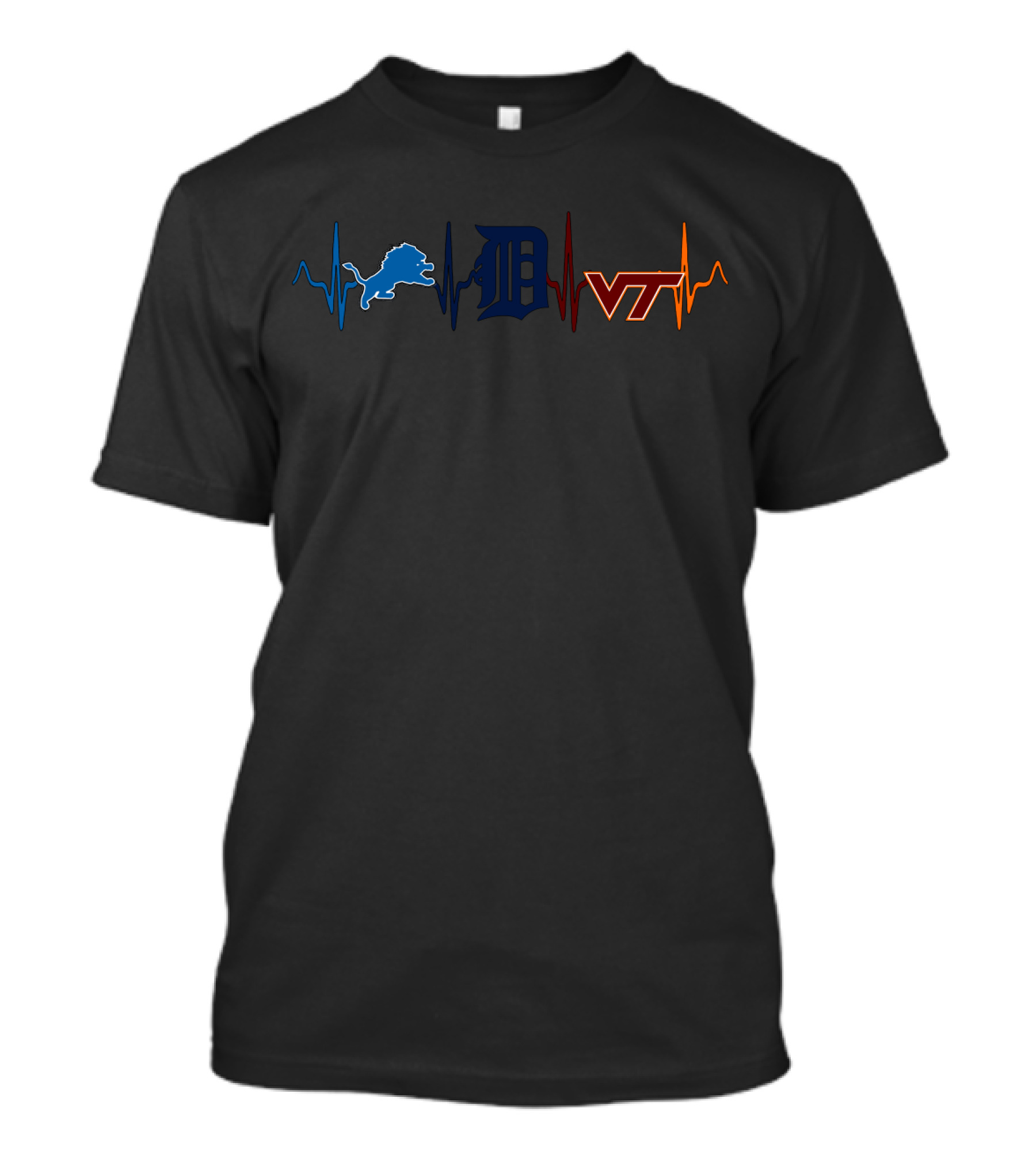 Detroit Lions Detroit Tigers Virginia Tech Vth Heartbeat T-Shirt