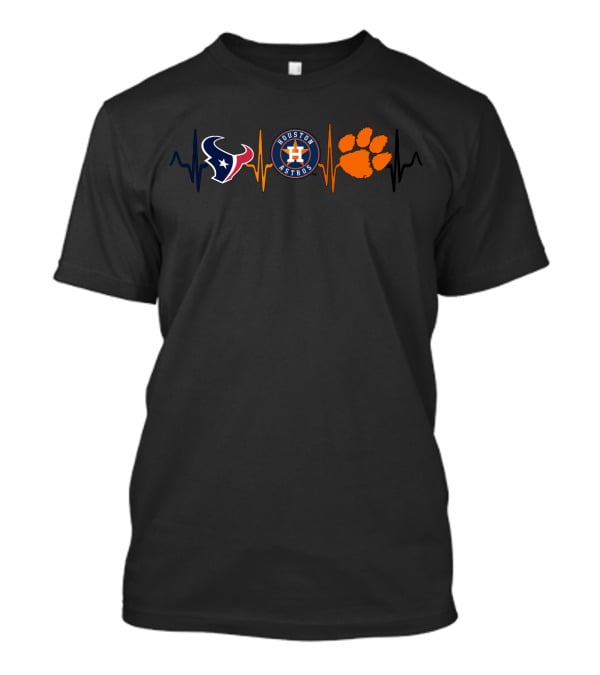 Houston Astros And Texans Love With Paw Print And Heartbeat T-Shirt