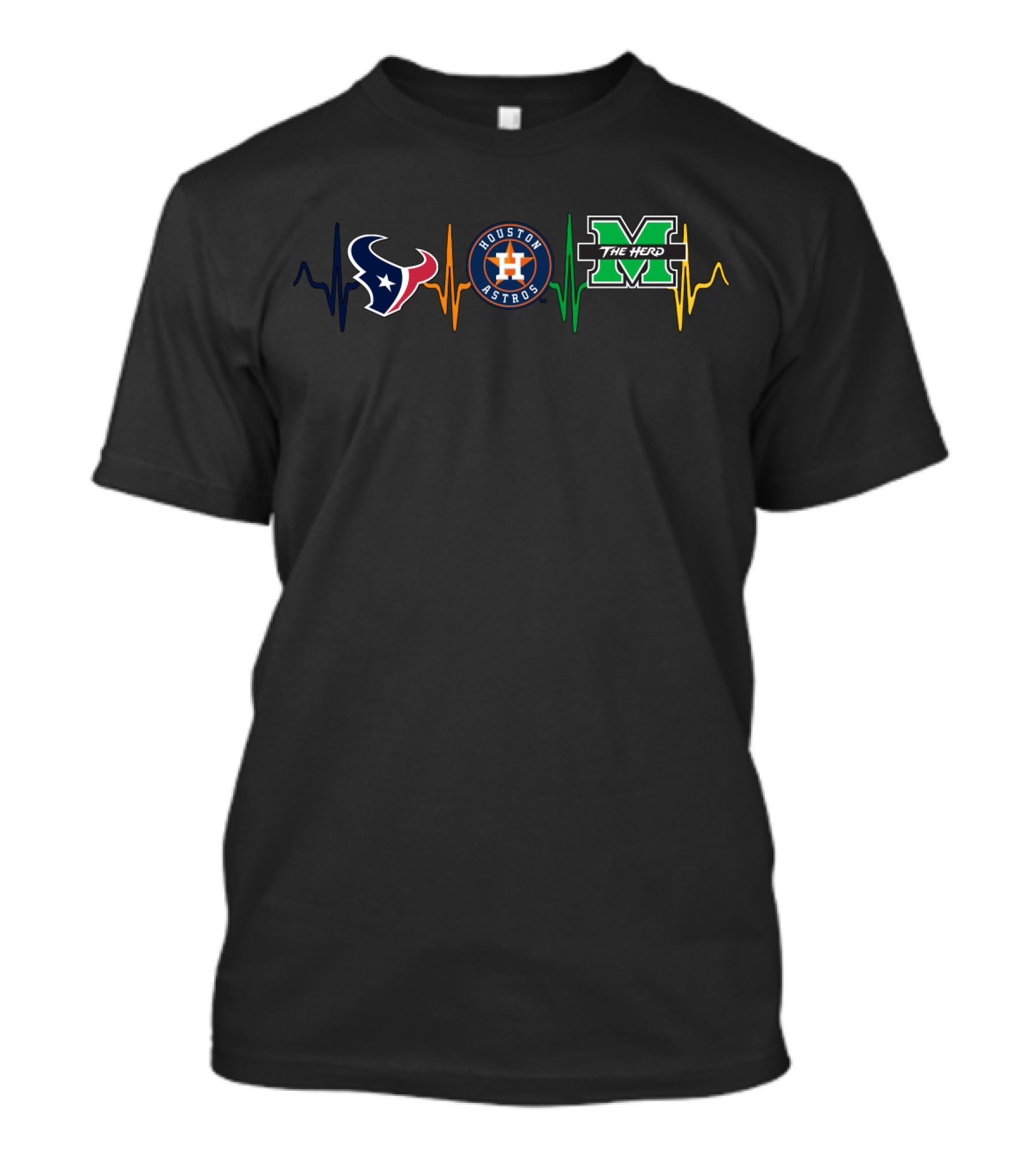 Houston Texans Houston Astros Marshall Thundering Herd Heartbeat Love T-Shirt