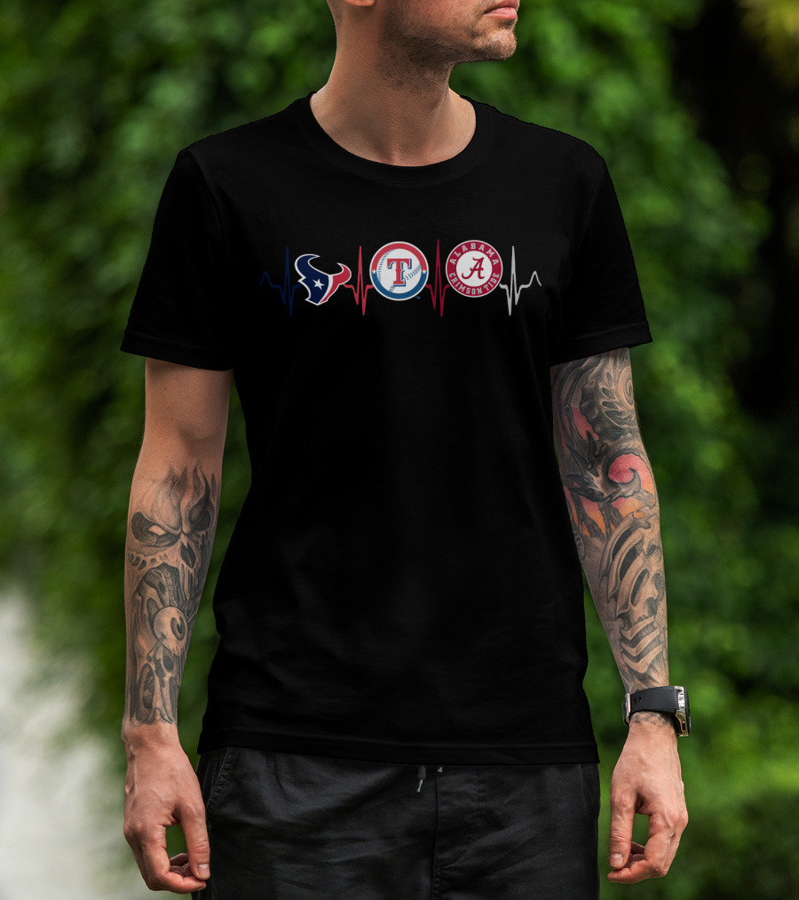Texans Rangers Alabama Crimson Tide Heartbeat T-Shirt