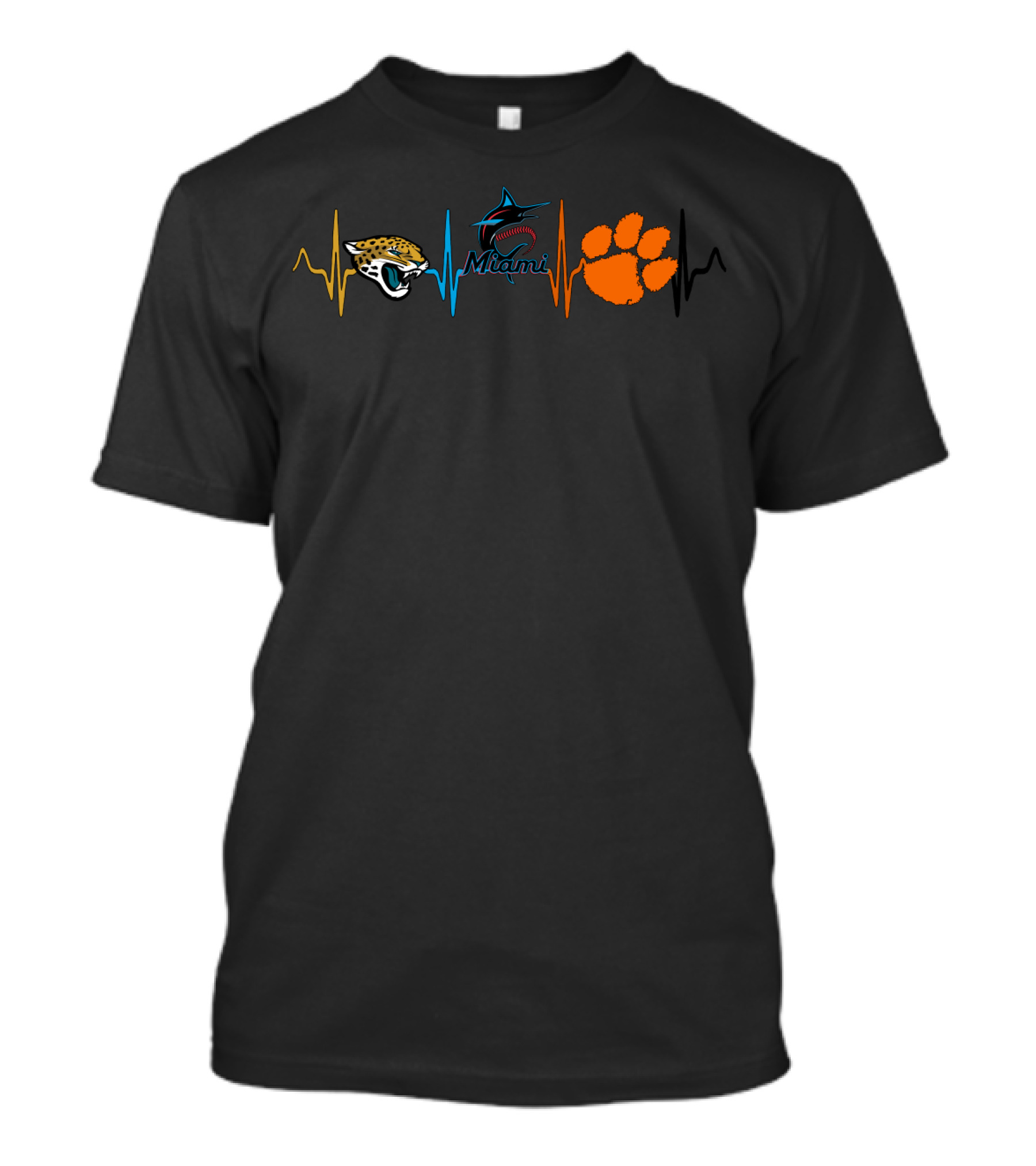 Jacksonville Jaguars Miami Marlins Clemson Tigers Heartbeat T-Shirt