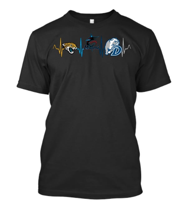 Love Jaguars Miami Marlins Bulldogs Db Heartbeat T-Shirt