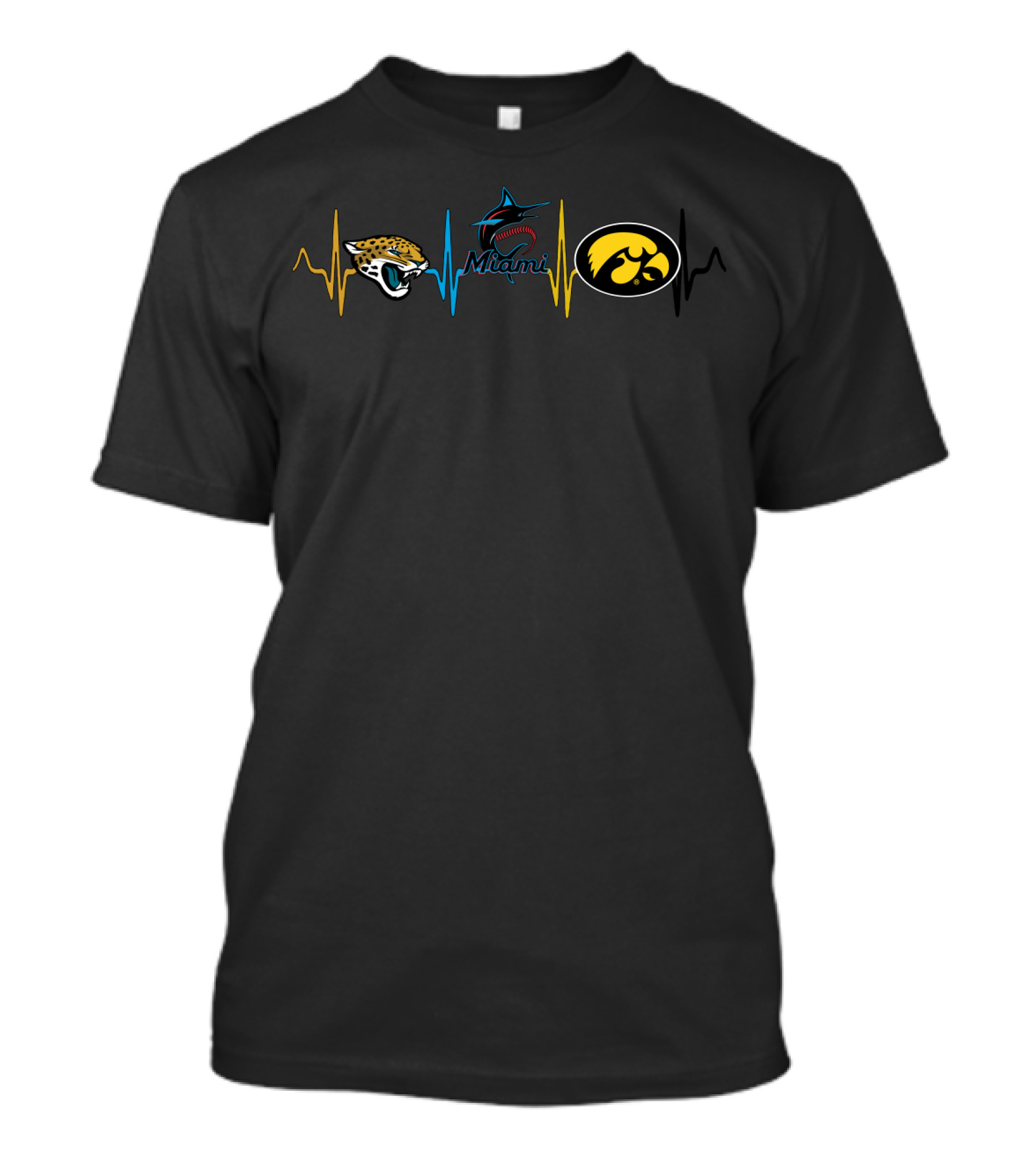 Jacksonville Jaguars Miami Marlins Iowa Hawkeyes Heartbeat T-Shirt
