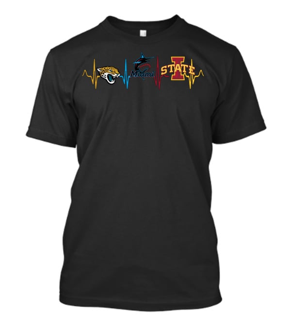 Love Jaguars Miami Marlins Iowa State Heartbeat T-Shirt