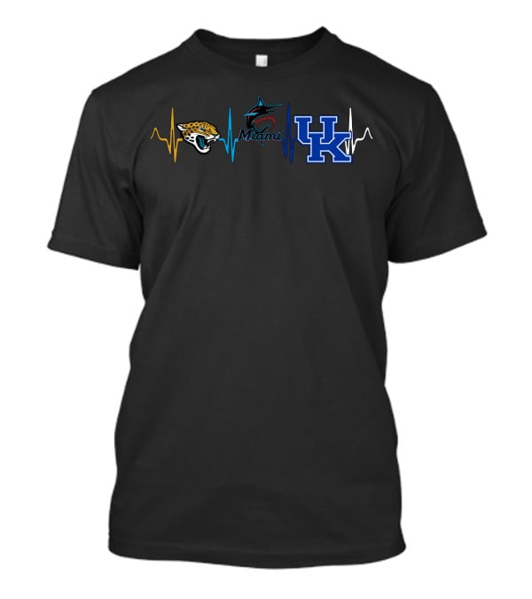 Love Jacksonville Jaguars Miami Marlins Kentucky Wildcats Heartbeat T-Shirt