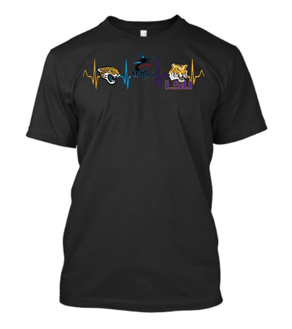 Jacksonville Jaguars Miami Marlins Lsu Tigers Heartbeat T-Shirt