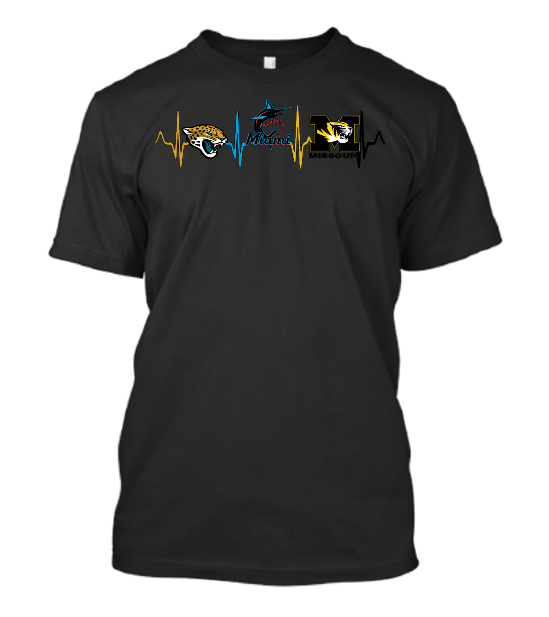 Jacksonville Jaguars Miami Marlins Missouri Tigers Heartbeat T-Shirt